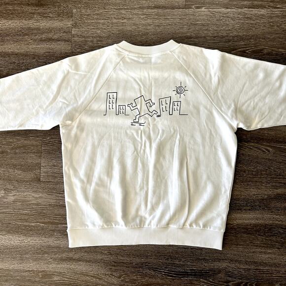 Agnès b. HOMME JOKO Artist Sweatshirt White Cityscape Skateboard Graphic 4 / XXL - Picture 11 of 12